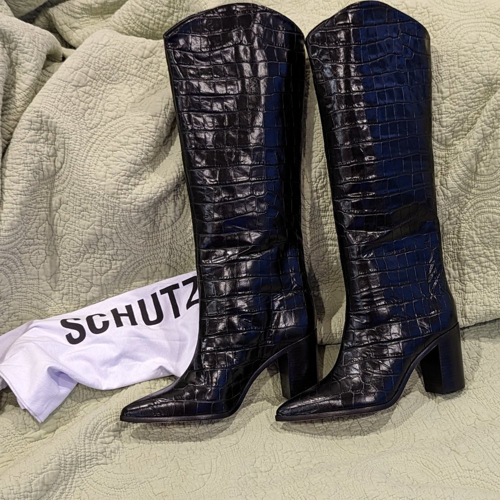Schutz Analeah Boots 8.5B Croc Style - Knee High